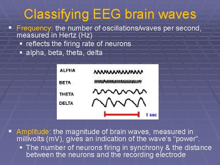 Classifying EEG brain waves § Frequency: the number of oscillations/waves per second, measured in