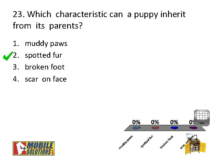 23. Which characteristic can a puppy inherit from its parents? 1. 2. 3. 4.