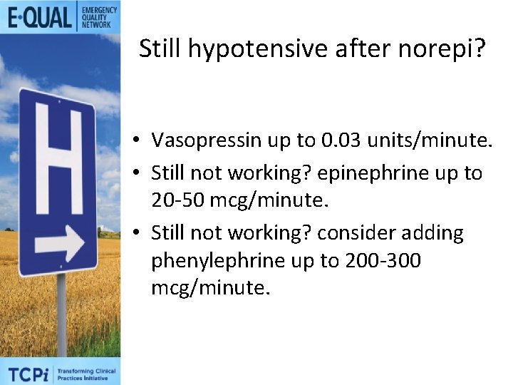 Still hypotensive after norepi? • Vasopressin up to 0. 03 units/minute. • Still not