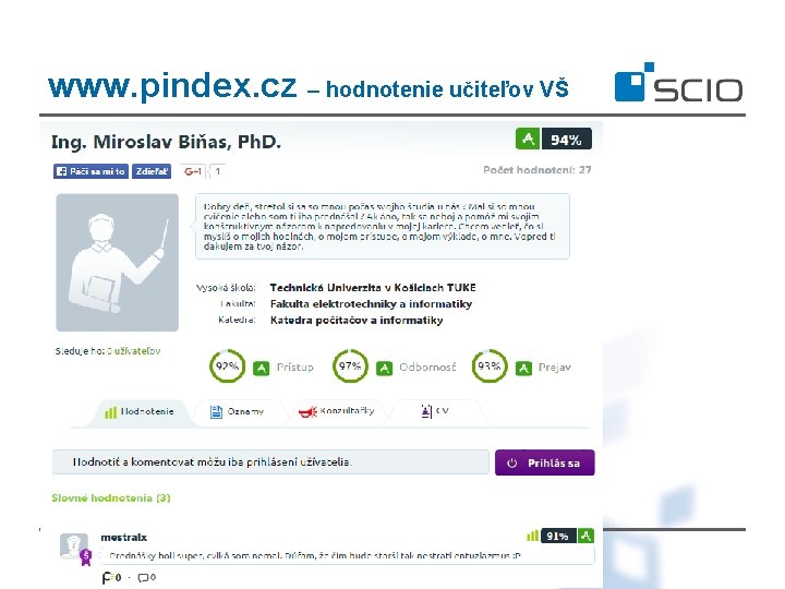 www. pindex. cz – hodnotenie učiteľov VŠ 