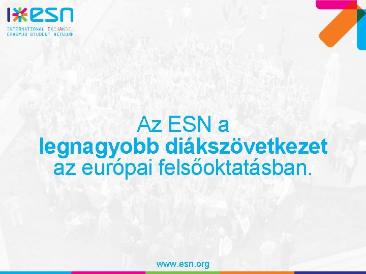Az ESN a legnagyobb diákszövetkezet az európai felsőoktatásban. www. esn. org 