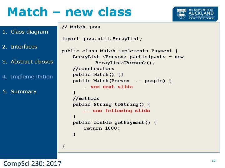 Match – new class 1. Class diagram // Match. java import java. util. Array.