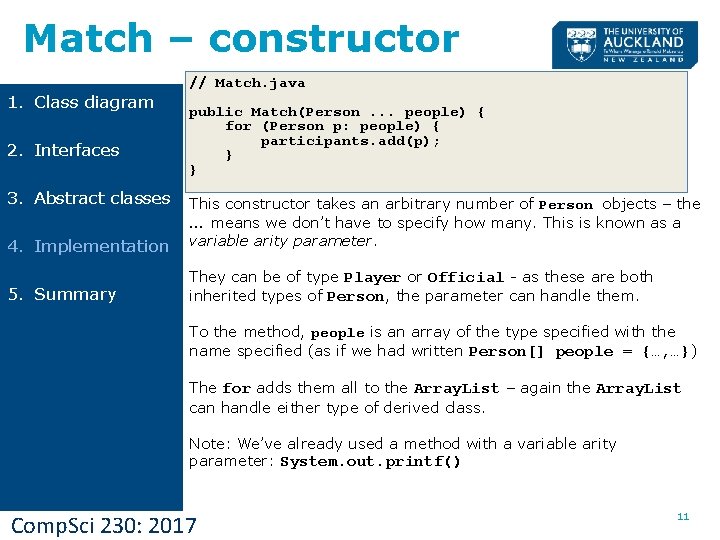 Match – constructor 1. Class diagram 2. Interfaces 3. Abstract classes // Match. java