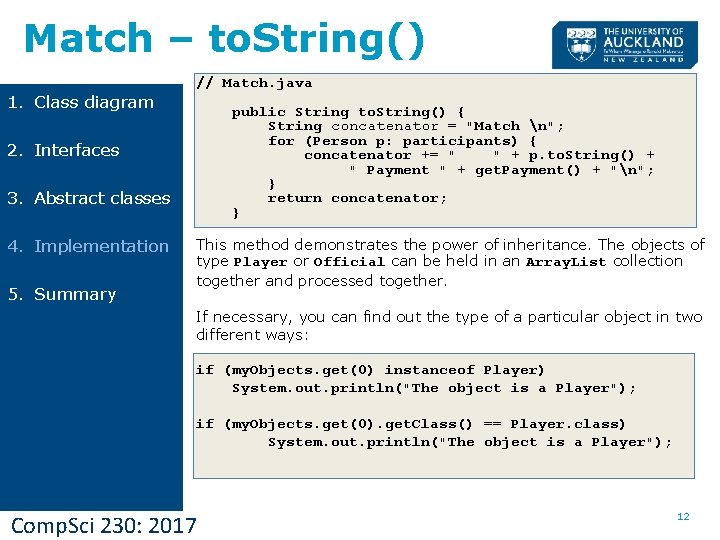 Match – to. String() 1. Class diagram // Match. java public String to. String()