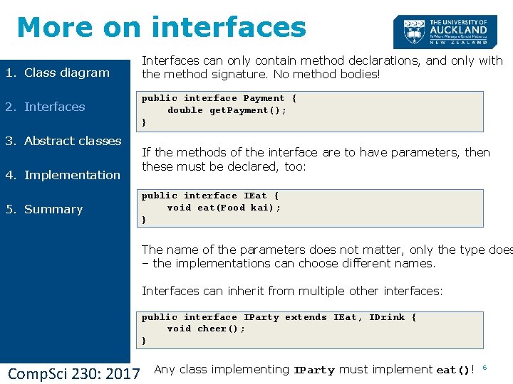 More on interfaces 1. Class diagram 2. Interfaces 3. Abstract classes 4. Implementation 5.