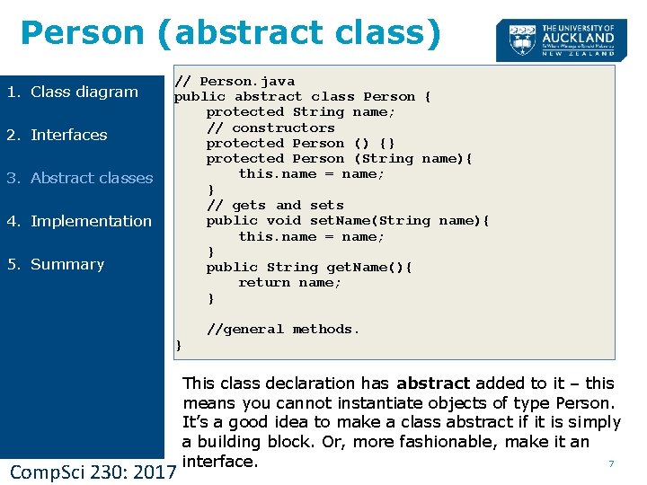 Person (abstract class) 1. Class diagram 2. Interfaces 3. Abstract classes 4. Implementation 5.