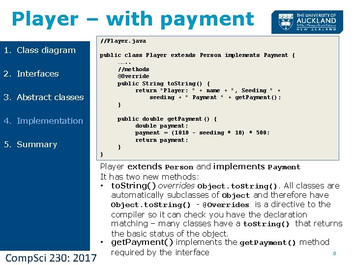 Player – with payment 1. Class diagram 2. Interfaces 3. Abstract classes //Player. java