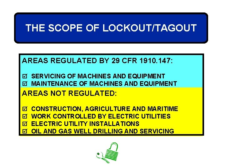 THE SCOPE OF LOCKOUT/TAGOUT AREAS REGULATED BY 29 CFR 1910. 147: þ SERVICING OF