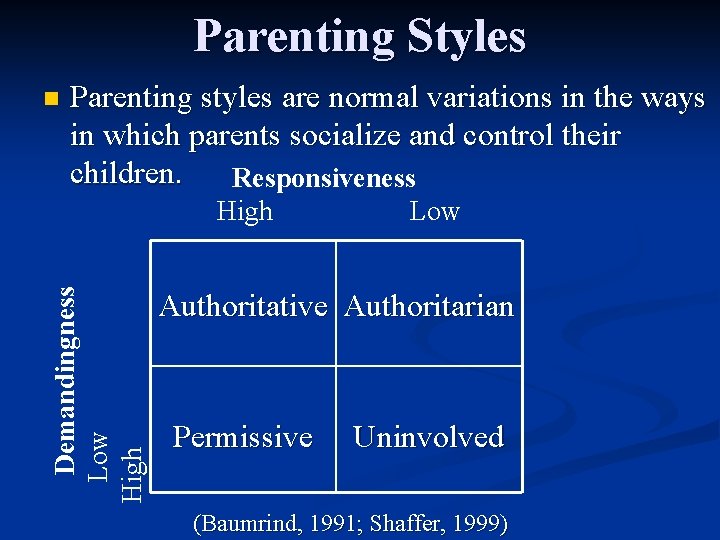 Parenting Styles n Parenting styles are normal variations in the ways in which parents