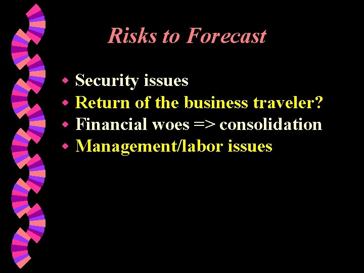 Risks to Forecast w w Security issues Return of the business traveler? Financial woes