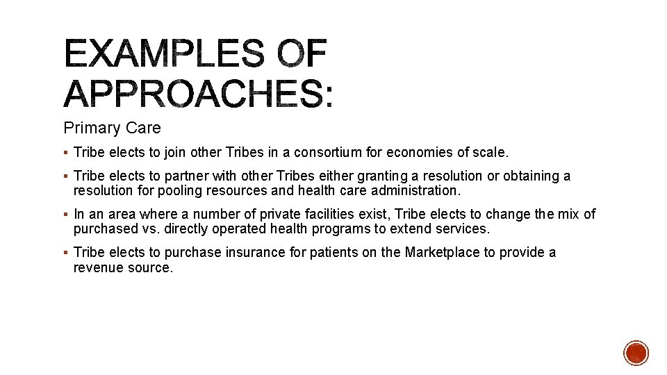 Primary Care § Tribe elects to join other Tribes in a consortium for economies