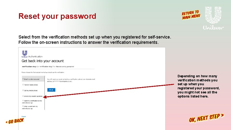 Reset your password Select from the verification methods set up when you registered for Reset your password Select from the verification methods set up when you registered for