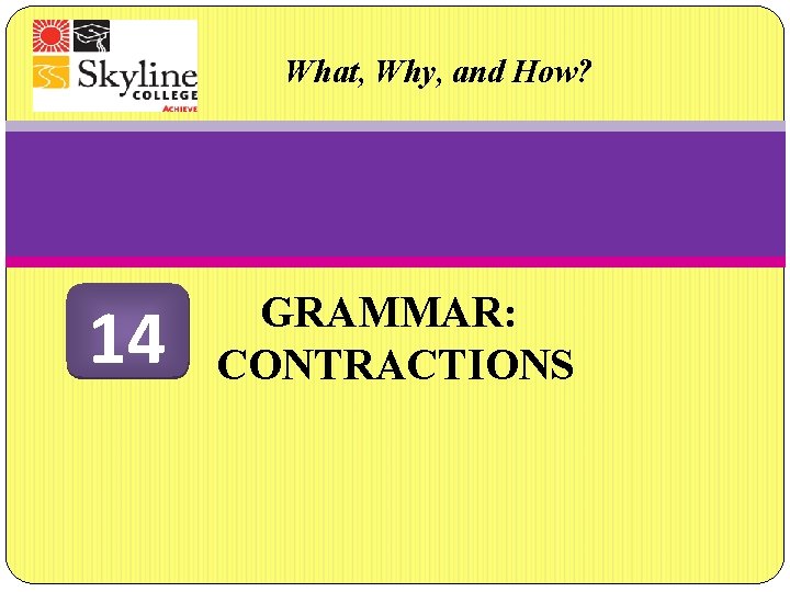 What, Why, and How? 14 GRAMMAR: CONTRACTIONS 