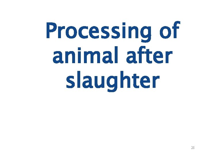 Processing of animal after slaughter 28 