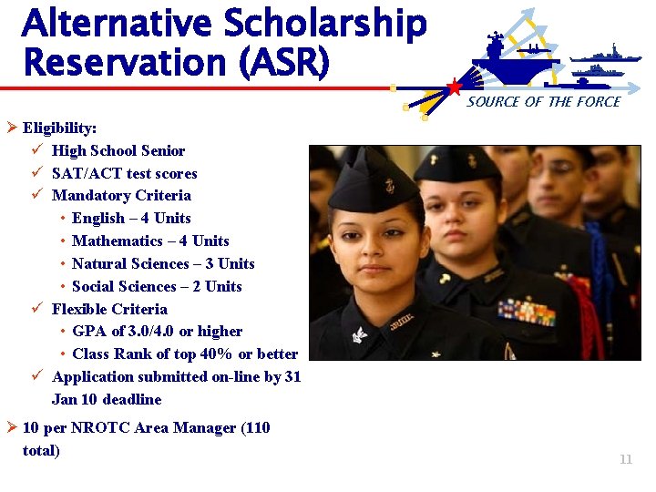 Alternative Scholarship Reservation (ASR) SOURCE OF THE FORCE Ø Eligibility: ü High School Senior