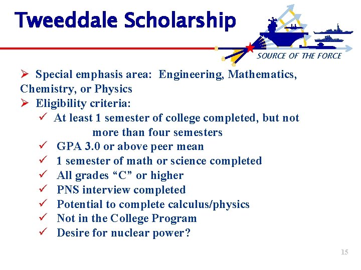 Tweeddale Scholarship SOURCE OF THE FORCE Ø Special emphasis area: Engineering, Mathematics, Chemistry, or