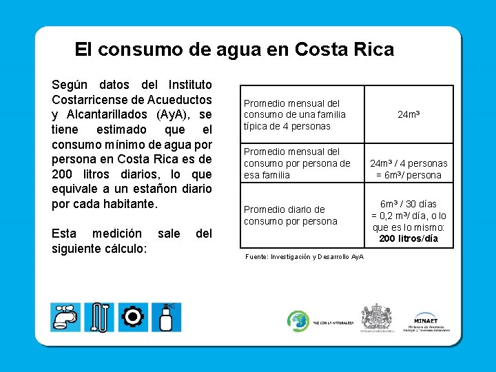 El consumo de agua en Costa Rica Según datos del Instituto Costarricense de Acueductos