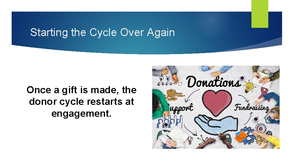 Starting the Cycle Over Again Once a gift is made, the donor cycle restarts