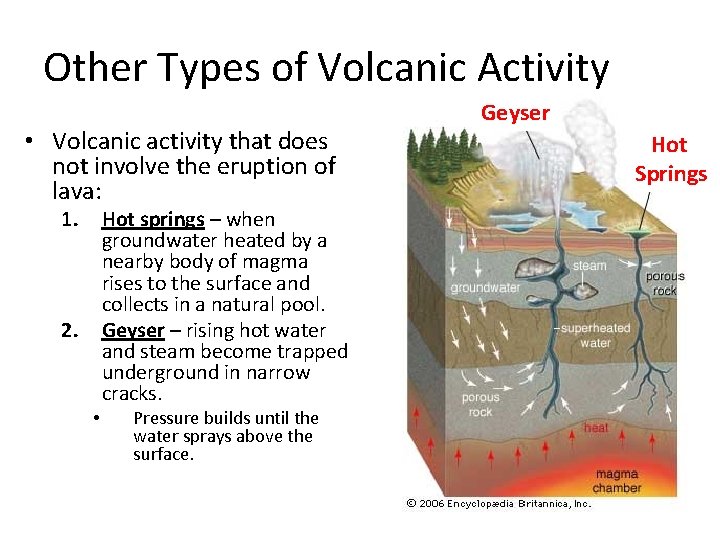 Other Types of Volcanic Activity • Volcanic activity that does not involve the eruption