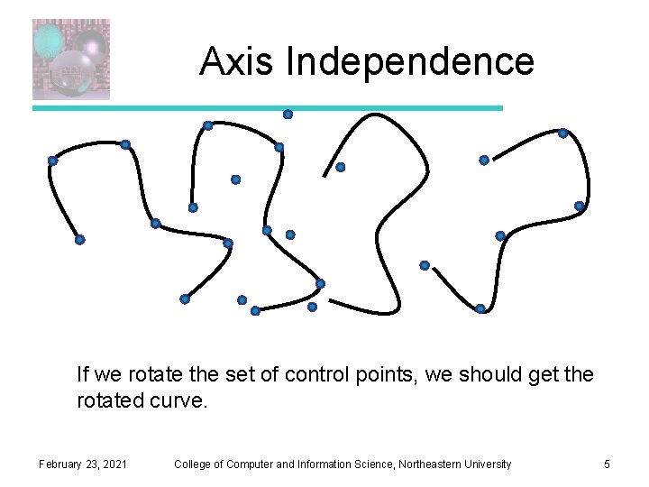 Axis Independence If we rotate the set of control points, we should get the Axis Independence If we rotate the set of control points, we should get the
