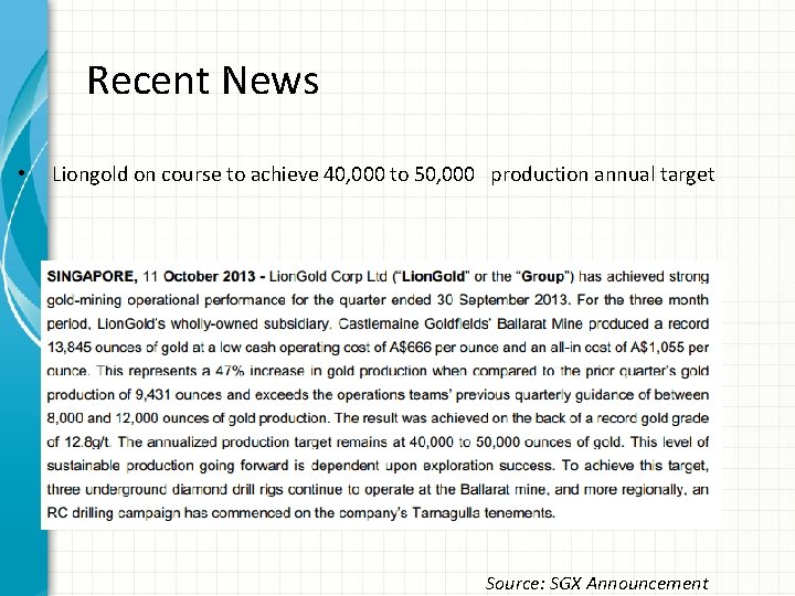 Recent News • Liongold on course to achieve 40, 000 to 50, 000 production