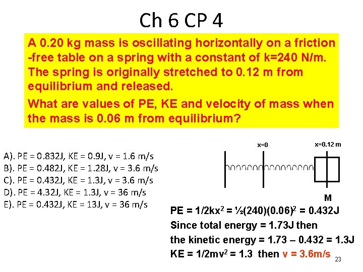 Ch 6 CP 4 A 0. 20 kg mass is oscillating horizontally on a