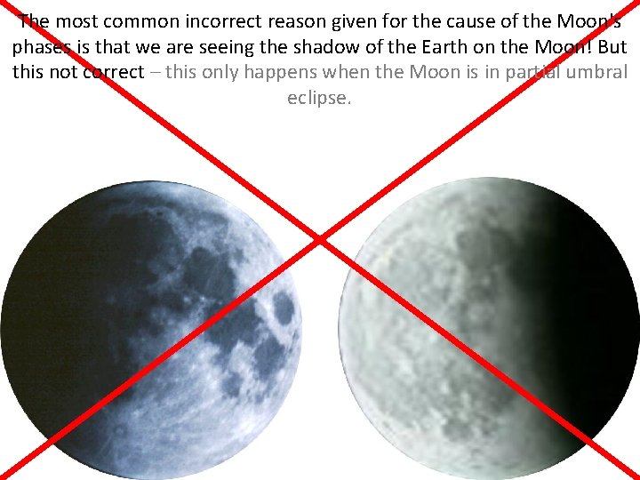 The most common incorrect reason given for the cause of the Moon's phases is