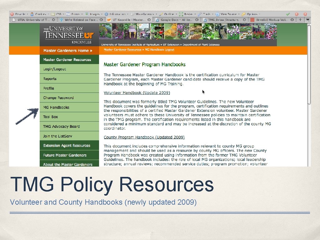 TMG Policy Resources Volunteer and County Handbooks (newly updated 2009) 