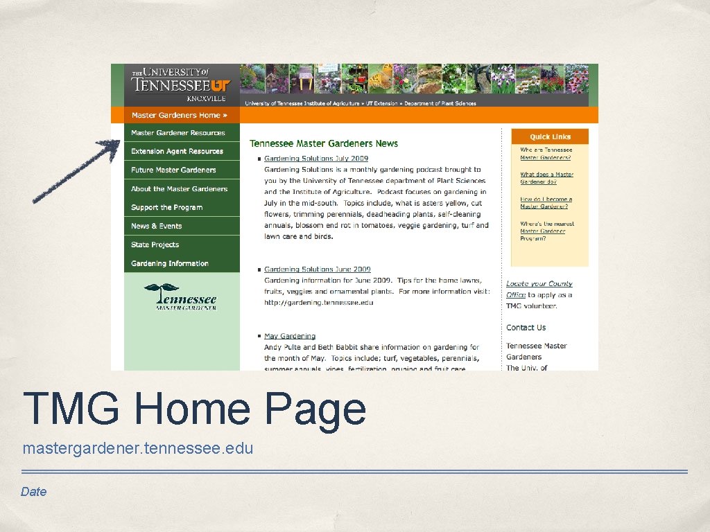 TMG Home Page mastergardener. tennessee. edu Date 