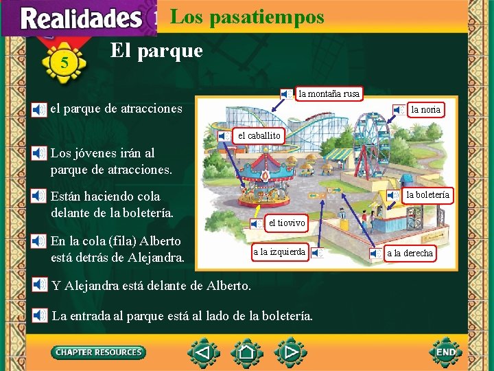 Los pasatiempos 5 El parque la montaña rusa el parque de atracciones la noria