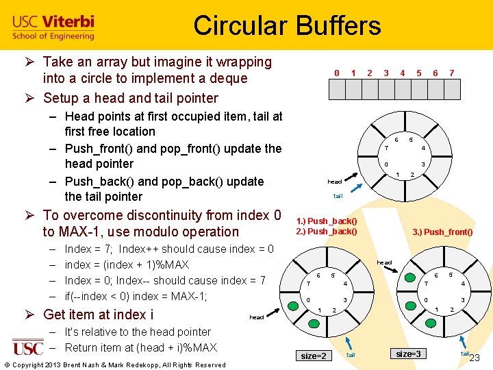Circular Buffers Ø Take an array but imagine it wrapping into a circle to