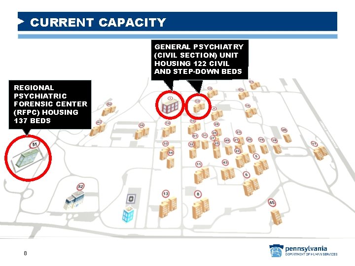 CURRENT CAPACITY GENERAL PSYCHIATRY (CIVIL SECTION) UNIT HOUSING 122 CIVIL AND STEP-DOWN BEDS REGIONAL