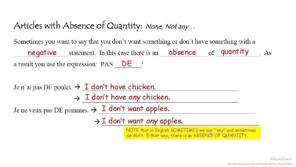 absence negative quantity DE I don’t have chicken. I don’t have any chicken. I absence negative quantity DE I don’t have chicken. I don’t have any chicken. I