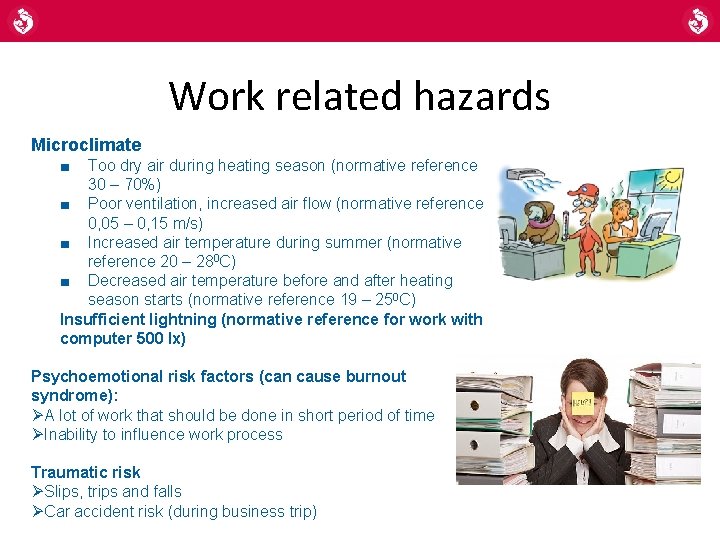 Work related hazards Microclimate ■ Too dry air during heating season (normative reference 30 Work related hazards Microclimate ■ Too dry air during heating season (normative reference 30