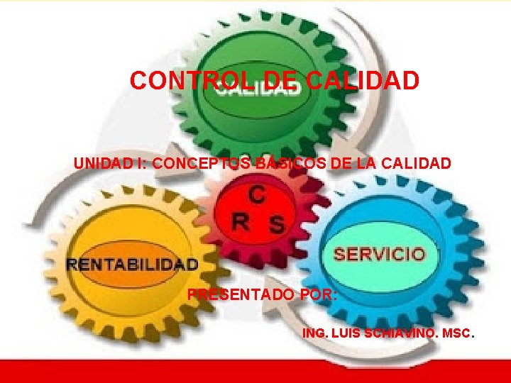 CONTROL DE CALIDAD UNIDAD I: CONCEPTOS BÁSICOS DE LA CALIDAD PRESENTADO POR: ING. LUIS