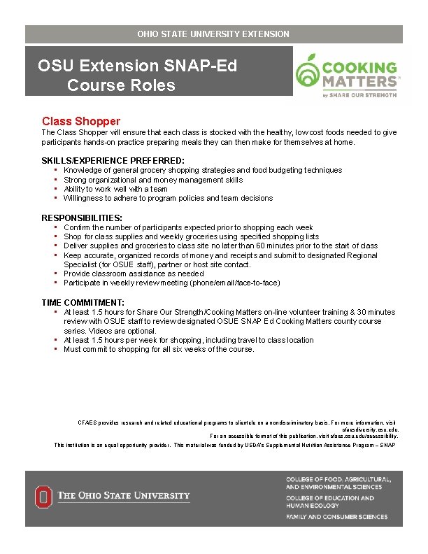 OHIO STATE UNIVERSITY EXTENSION Extension SNAP-Ed Title Course Roles OSU Document Sub head 1