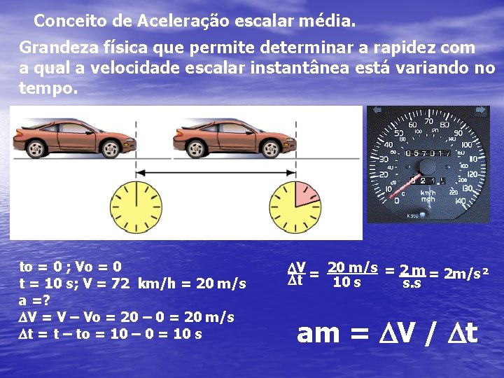 Conceito de Aceleração escalar média. Grandeza física que permite determinar a rapidez com a Conceito de Aceleração escalar média. Grandeza física que permite determinar a rapidez com a