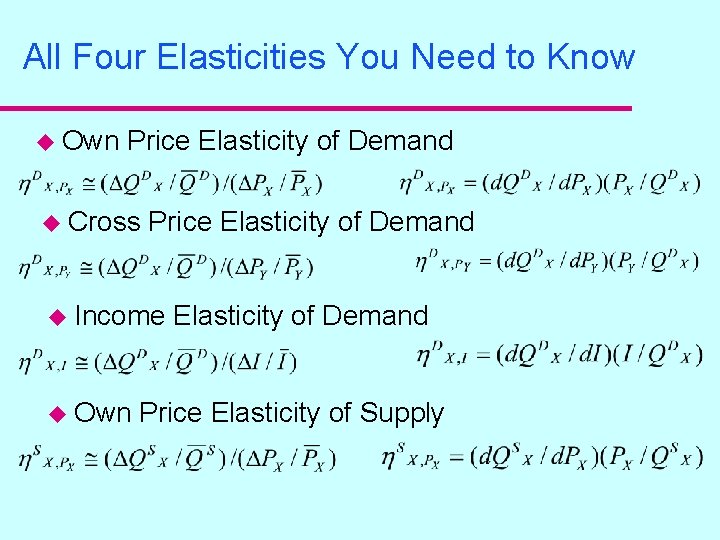 All Four Elasticities You Need to Know u Own Price Elasticity of Demand u