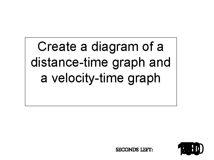 Create a diagram of a distance-time graph and a velocity-time graph SECONDS LEFT: 140