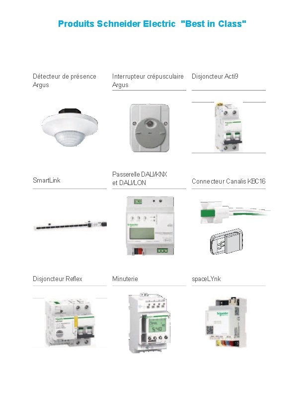 Produits Schneider Electric "Best in Class" Détecteur de présence Argus Interrupteur crépusculaire Disjoncteur Acti