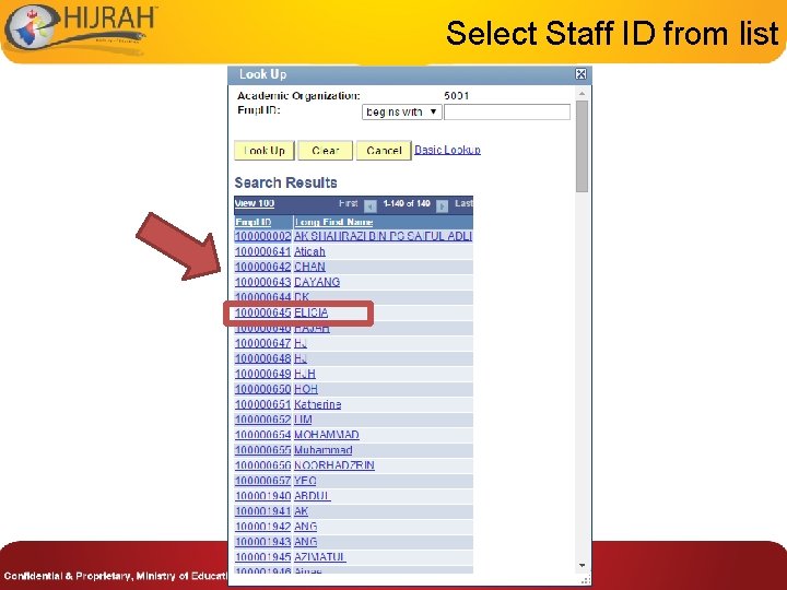 Select Staff ID from list 