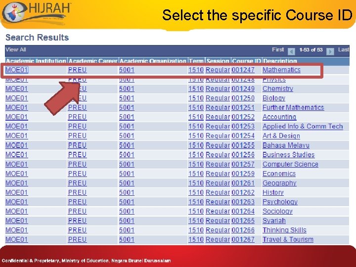 Select the specific Course ID 