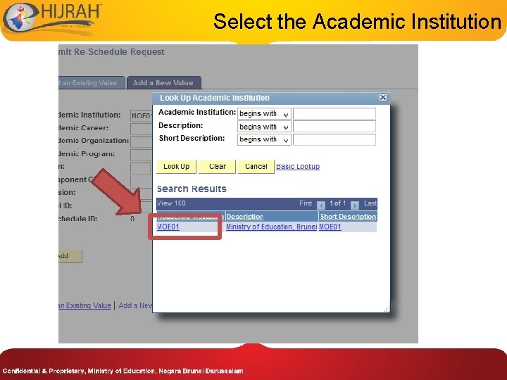 Select the Academic Institution 