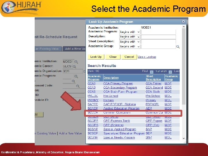 Select the Academic Program 