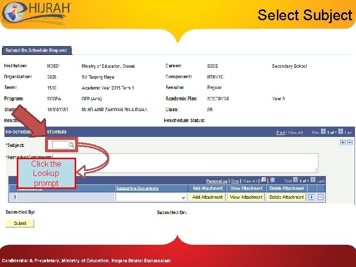 Select Subject Click the Lookup prompt 