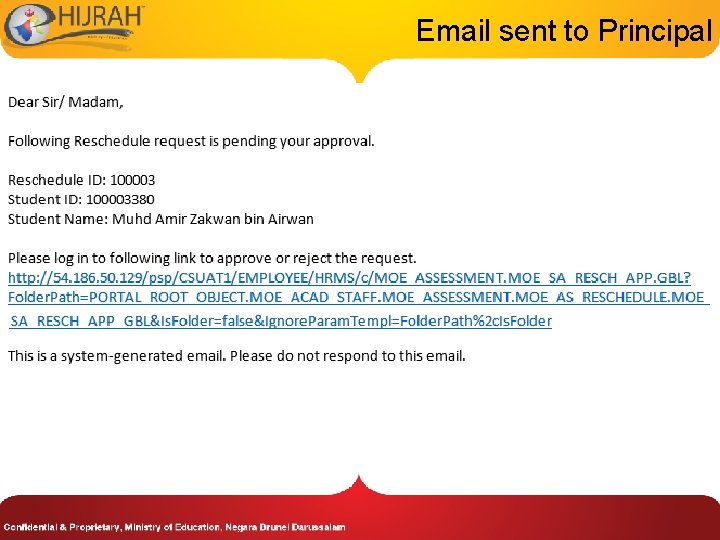 Email sent to Principal 