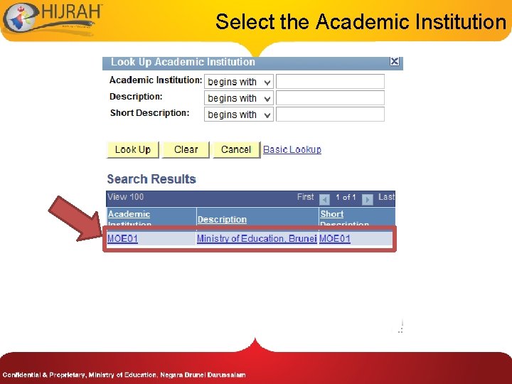 Select the Academic Institution 