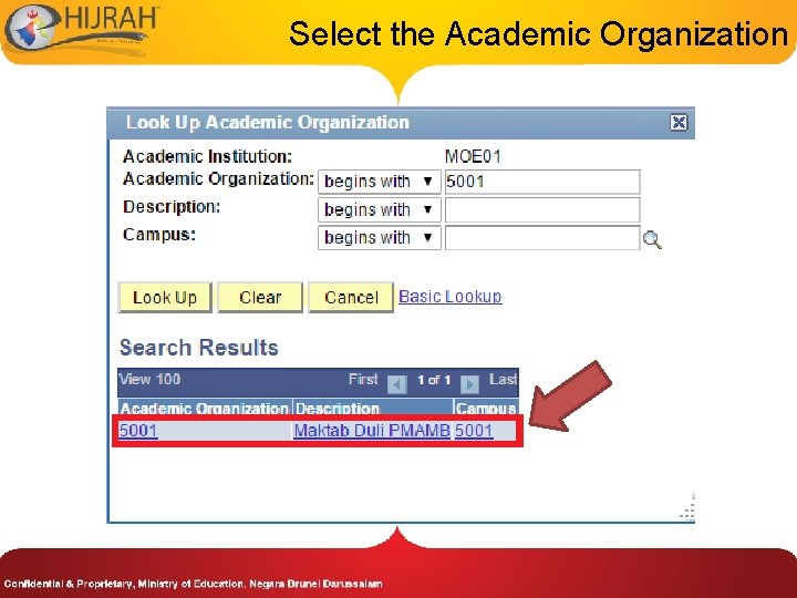 Select the Academic Organization 