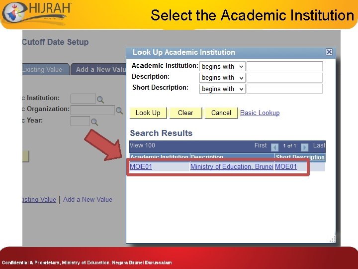 Select the Academic Institution 