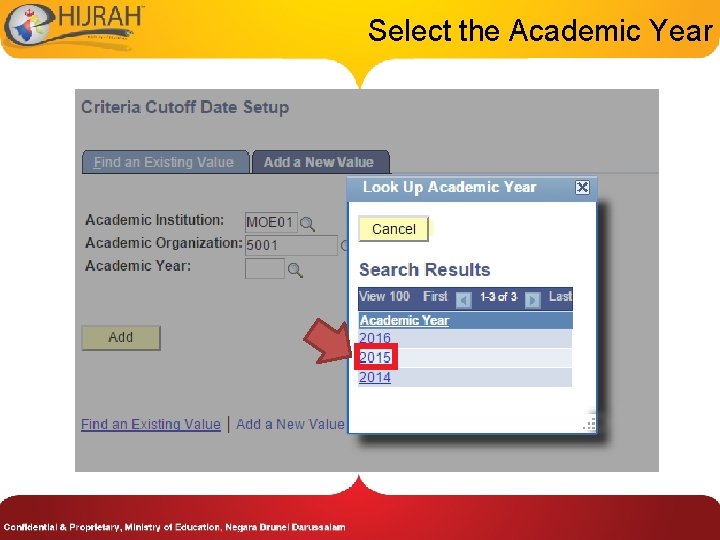 Select the Academic Year 